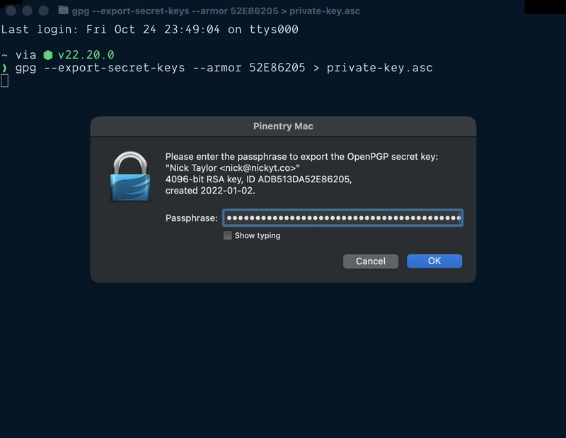 Exporting private key